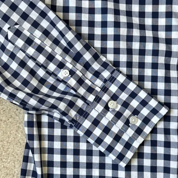 Lands End Women’s No Iron Supima Shirt Long Sleeves Navy White Gingham Size 6 - Picture 3 of 7